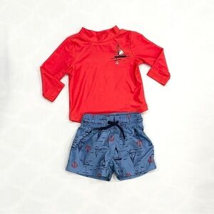 Carter's Just One You Infant 2pc Nautical Sailing Red & Blue Rash Guard Swimsuit